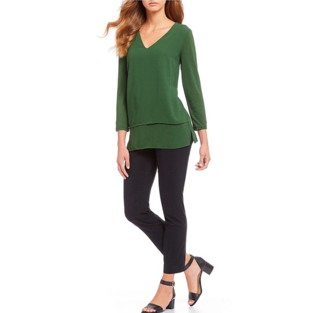 Michael Kors army green V-neck mixed media top size small